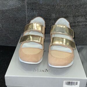 MaxMara Metallic Gold and Tan Sneakers size 37.5